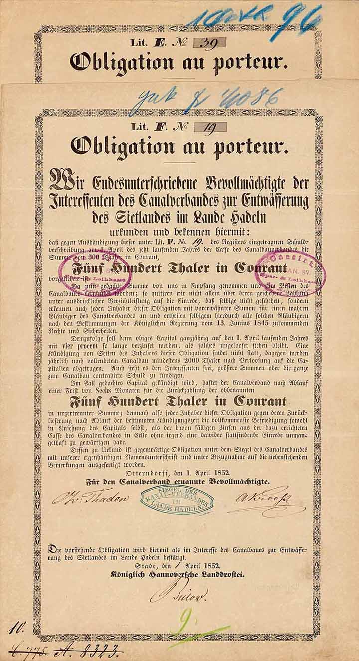 Canalverband zur Entwässerung des Sietlandes im Lande Hadeln (2 Stücke)