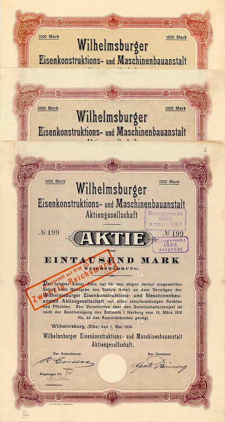 Wilhelmsburger Eisenkonstruktions- und Maschinenbauanstalt AG (3 Stücke)