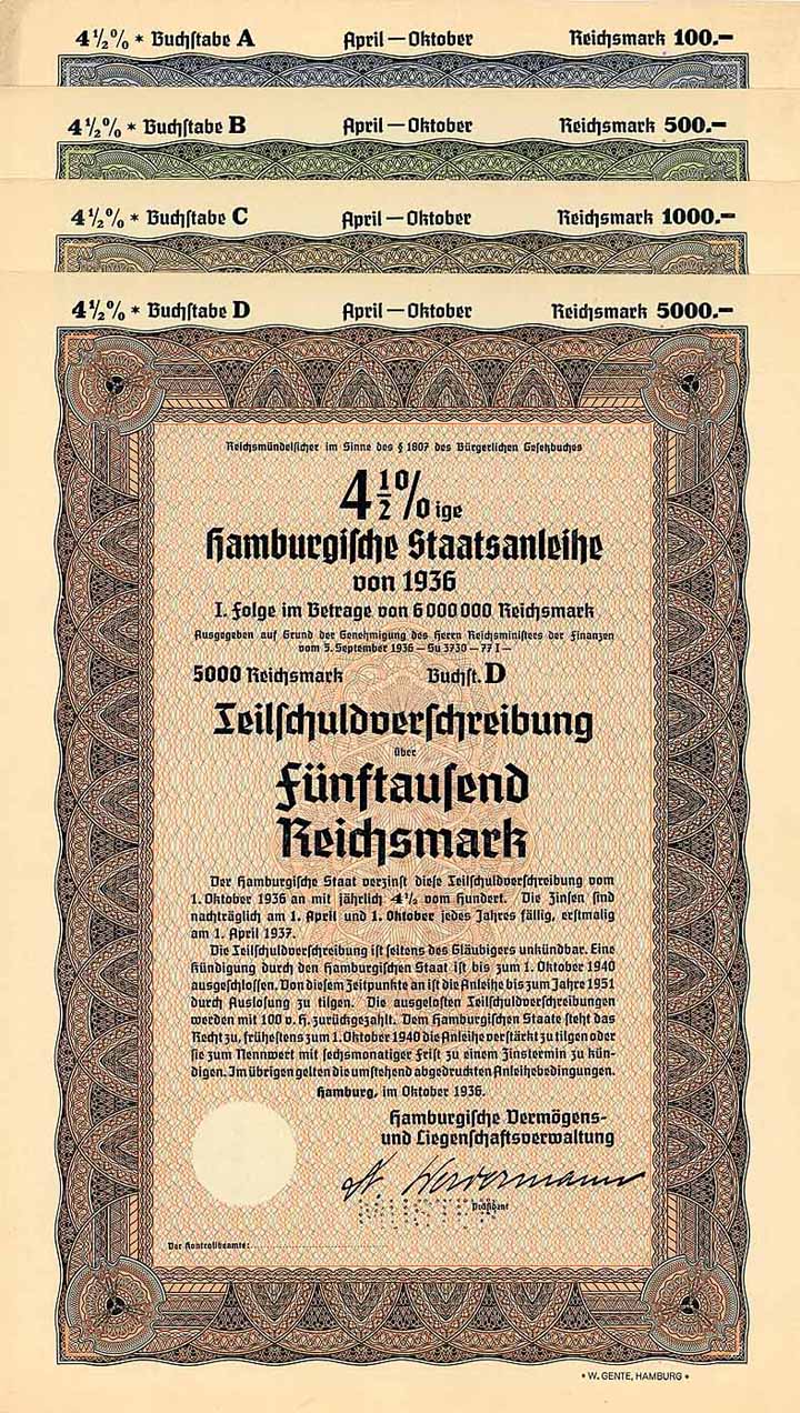 Hamburgische Vermögens- und Liegenschaftsverwaltung (4 Stücke)