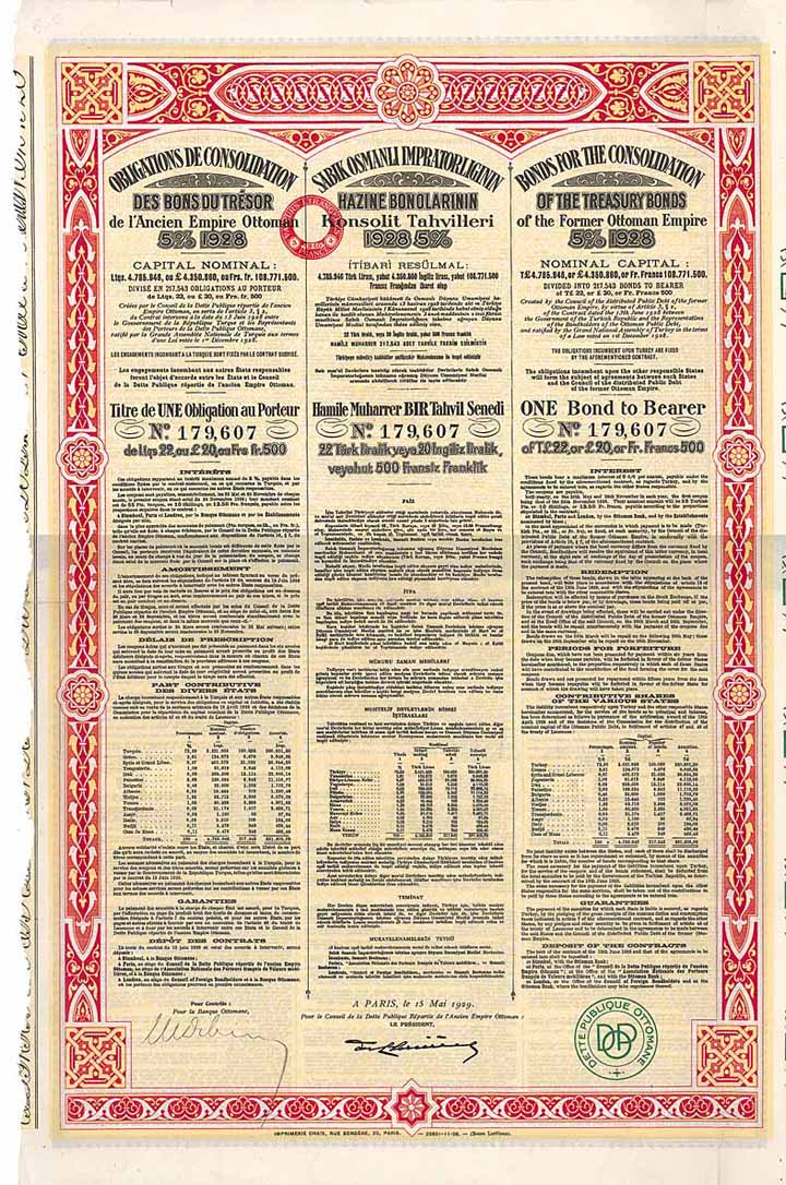 Ottomanische Oeffentliche Schuld (Bonds for the Consolidation of the Treasury Bonds of the former Ottoman Empire)