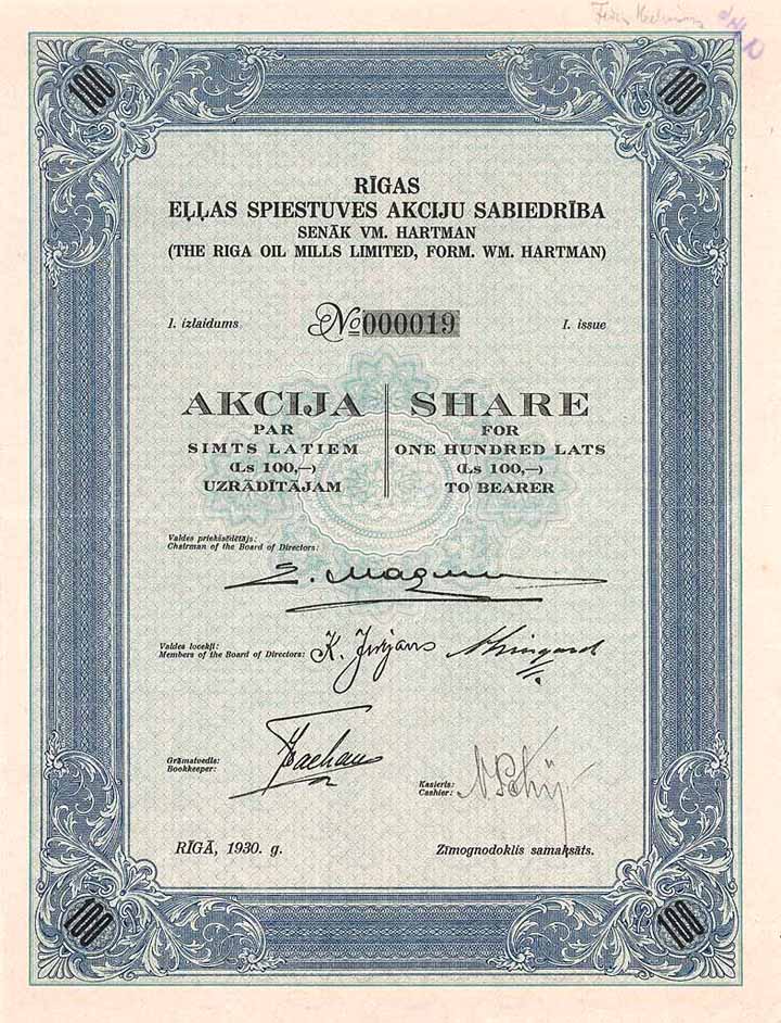 Riga Oil Mills Ltd., form. Wm. Hartman