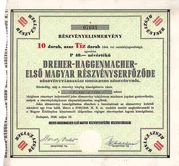 Dreher-Haggenmacher-Elsö Magyar Részvényserfözöde R.T. (Dreher Haggenmacher Erste Ungarische Aktien-Brauerei AG)