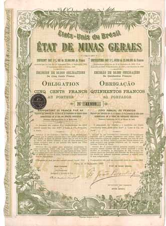 État de Minas Geraes Emprunt 1907 5 % Or