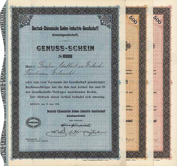 Deutsch-Chinesische Seiden-Industrie-Gesellschaft (Kolonialgesellschaft) (3 Stücke)