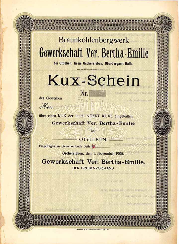 Braunkohlenbergwerk Gewerkschaft Ver. Bertha-Emilie