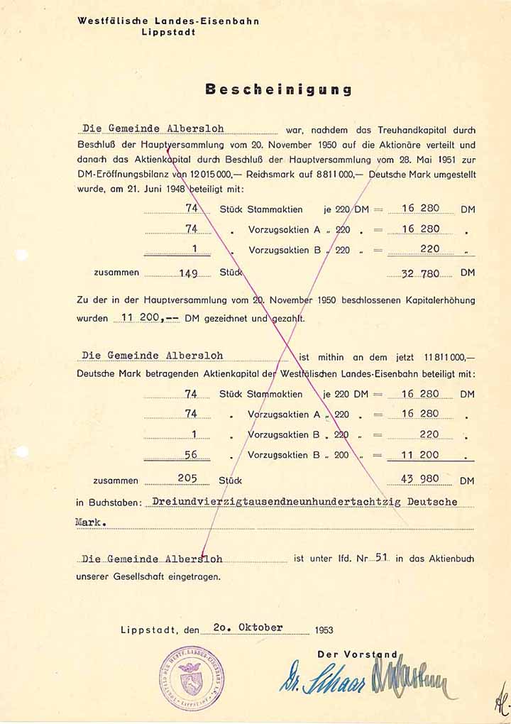 Westfälische Landes-Eisenbahn, Gemeinde Albersloh