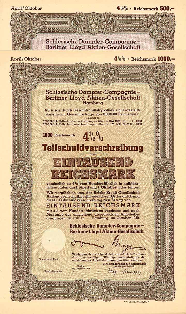 Schlesische Dampfer-Compagnie - Berliner Lloyd AG (2 Stücke)