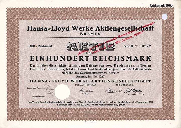 Hansa-Lloyd Werke AG (1930 gültig geblieben)