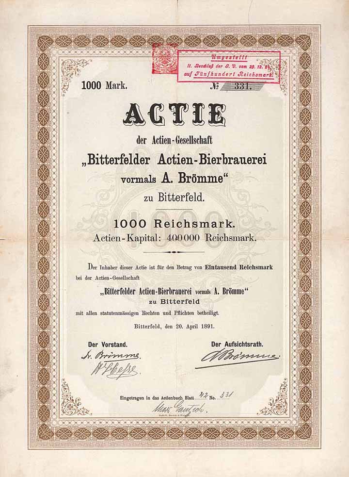 Bitterfelder Actien-Bierbrauerei vormals A. Brömme