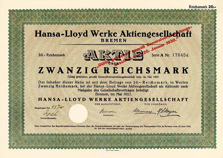 Hansa-Lloyd Werke AG (1930 gültig geblieben)