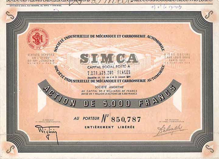 SIMCA Soc. Industrielle de Mécanique et Carrosserie Automobile