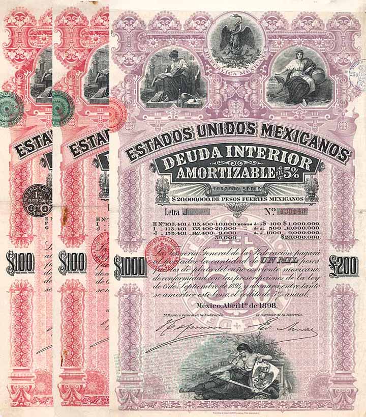Estados Unidos Mexicanos, Deuda Interior (3 Stücke)