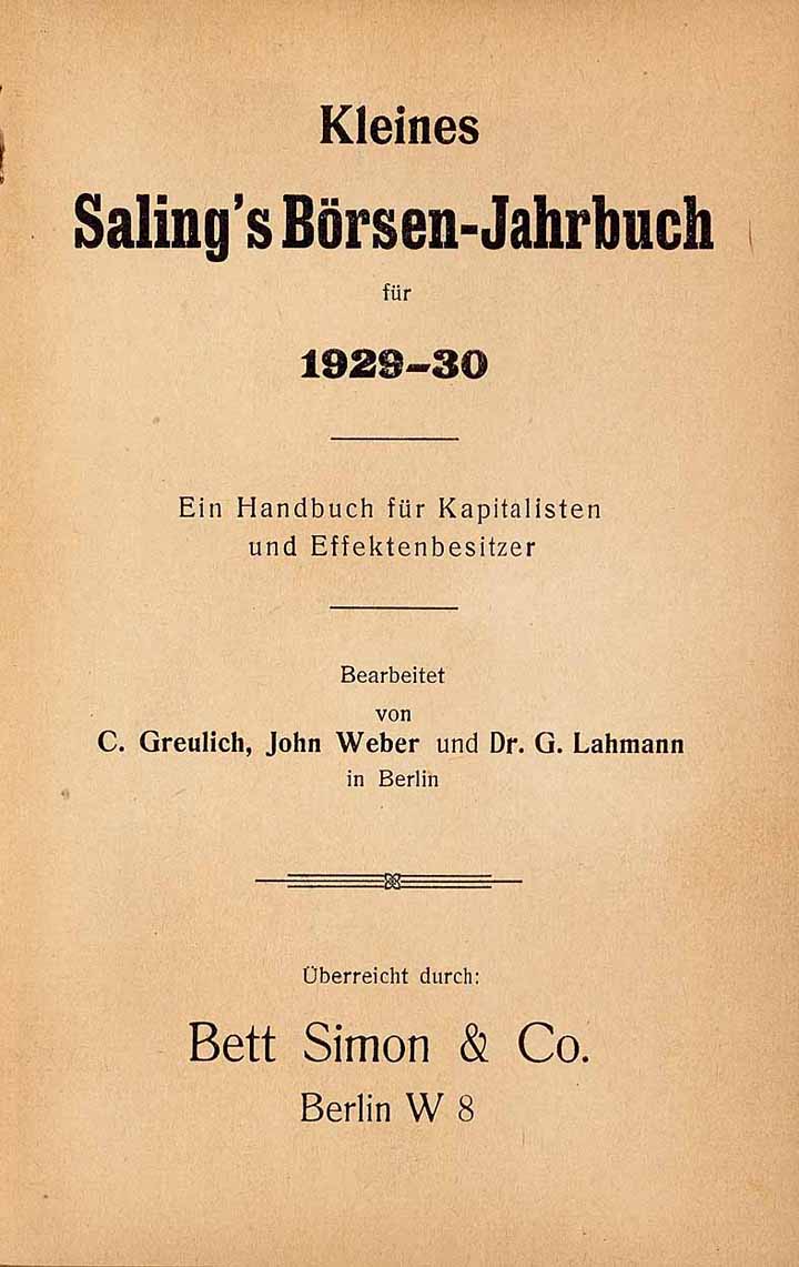 Kleines Saling’s Börsen-Jahrbuch für 1929-30