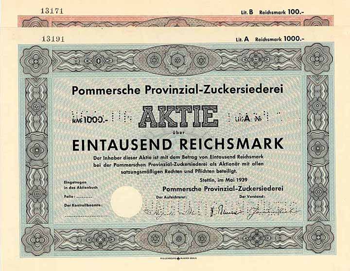 Pommersche Provinzial-Zuckersiederei (2 Stücke)