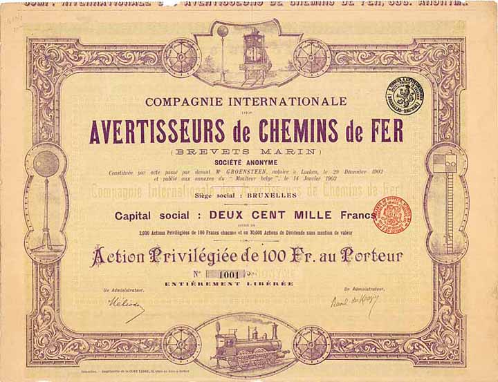 Cie. Internationale des Avertisseurs de Chemin de Fer (Brevets Marin)