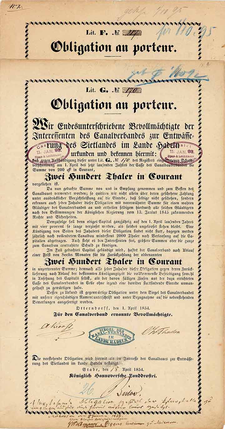 Canalverband zur Entwässerung des Sietlandes im Lande Hadeln (2 Stücke)