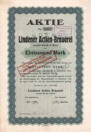 Lindener Actien-Brauerei vormals Brande & Meyer