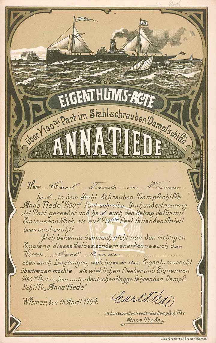 Stahl-Schrauben-Dampfschiff “Anna Tiede”