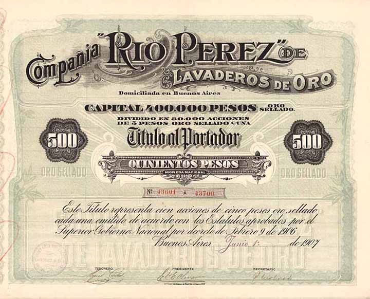 Compania “RIO PEREZ” de Lavaderos de Oro