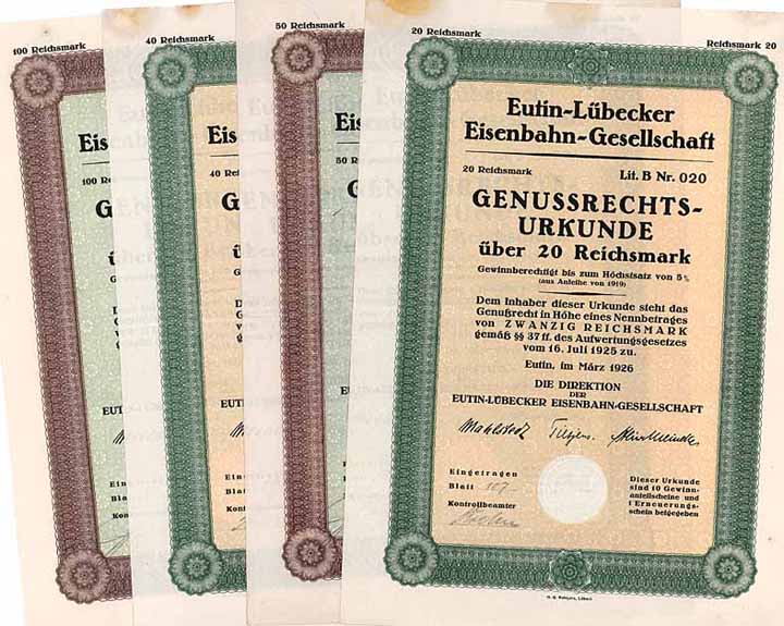 Eutin-Lübecker Eisenbahn-Gesellschaft - Konvolut (4 Stücke)