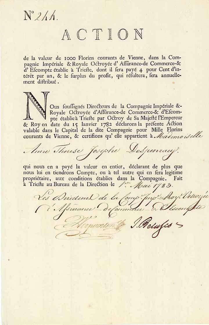 Cie. Impériale & Royale Octroyée d’Assurance - de Commerce & d’Escompte