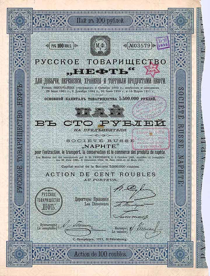 Société Russe "Naphte" pour l'extraction, le transport, la conservation et le commerce des produits de naphte