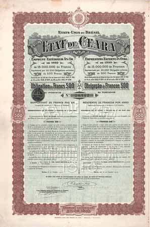État de Ceara Emprunt Extérieur 5 % Or de 1910