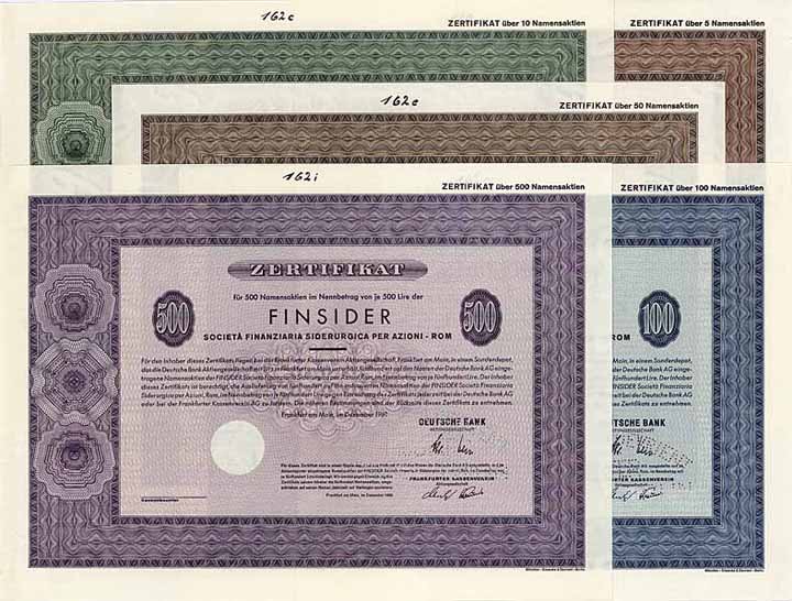 FINSIDER Societa Finanziaria Siderurgica per Azioni (5 Stücke)