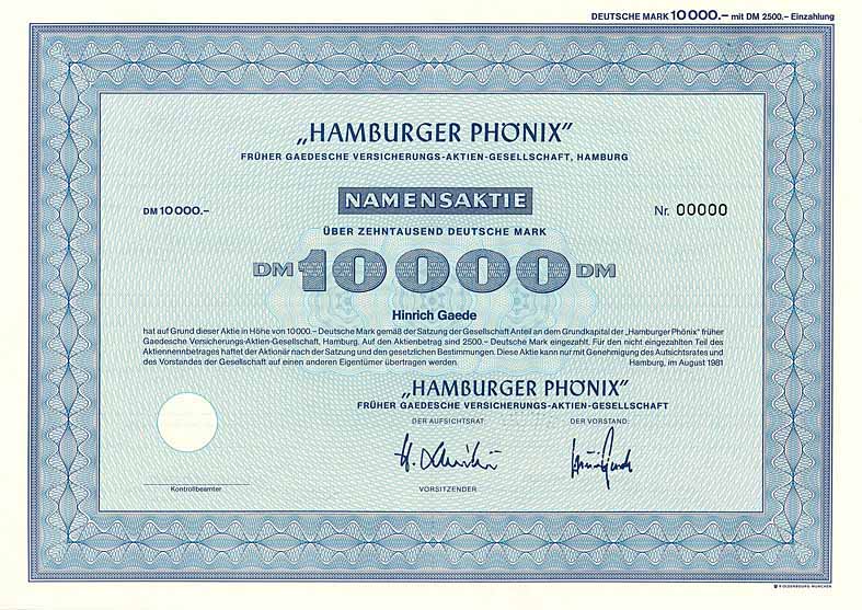 Hamburger Phoenix früher Gaedesche Versicherungs-AG