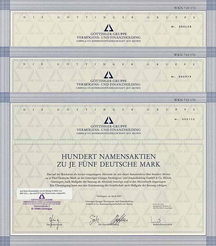 Göttinger Gruppe Vermögens- und Finanzholding GmbH & Co. KGaA (3 Stücke)