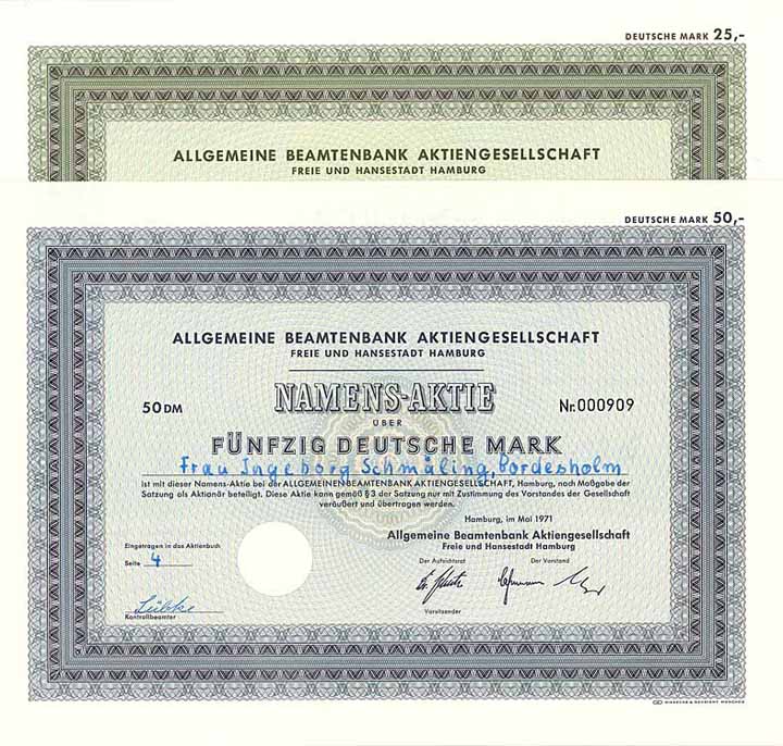 Allgemeine Beamtenbank AG (2 Stücke)