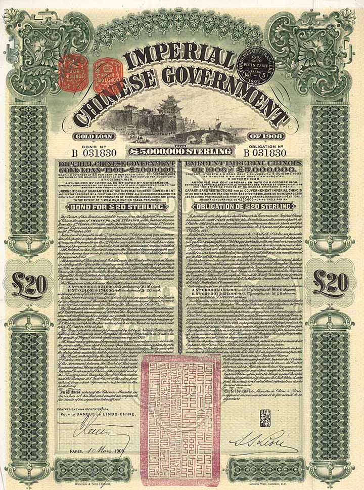 Imperial Chinese Government Gold Loan von 1908