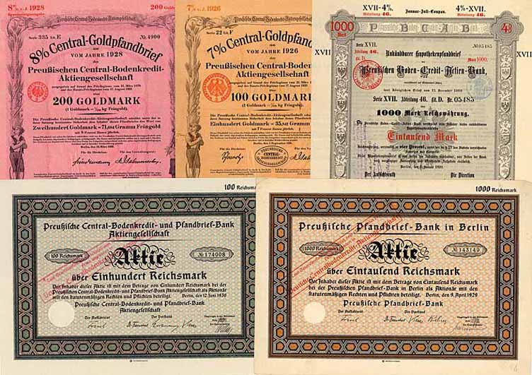 Deutsche Centralbodenkredit-AG / Preußische Boden-Credit-Actien-Bank / Preußische Central-Bodenkredit- und Pfandbrief-Bank (11 Stücke)