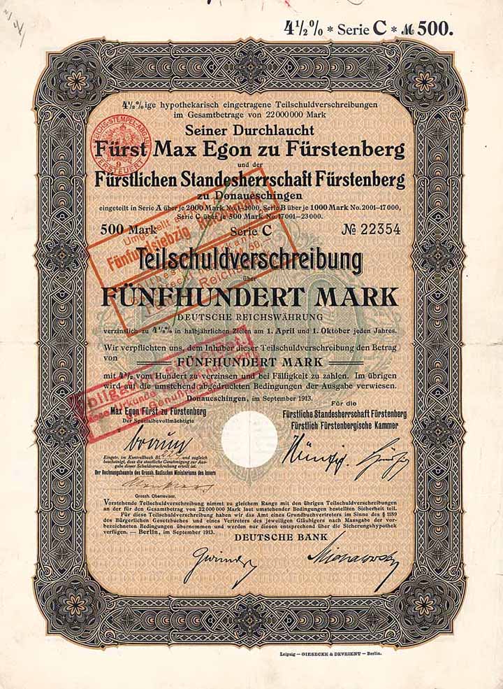 S.D. Fürst Max Egon zu Fürstenberg und die Fürstliche Standesherrschaft Fürstenberg