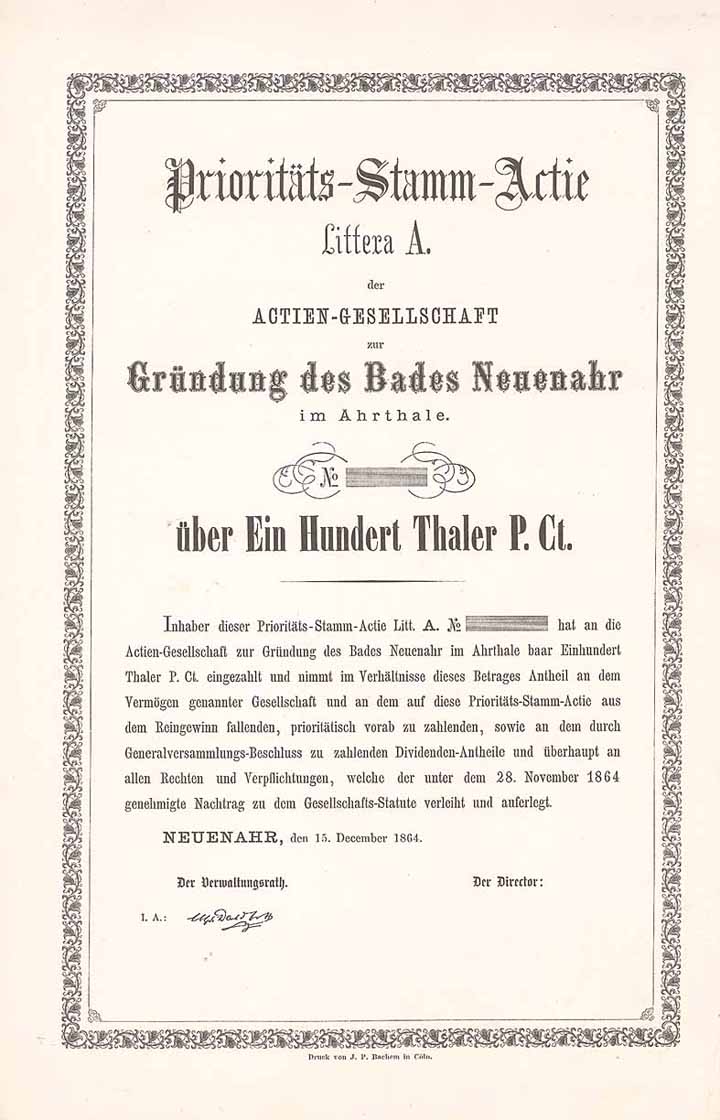 AG zur Gründung des Bades Neuenahr im Ahrtale