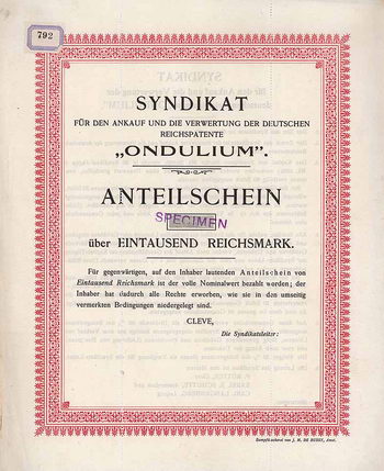 Syndikat für den Ankauf und die Verwertung der deutschen Reichspatente “Ondulium”