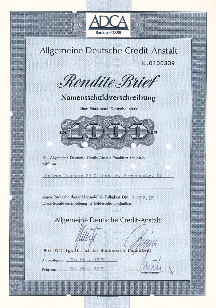 Allgemeine Deutsche Credit-Anstalt (3 Stücke)