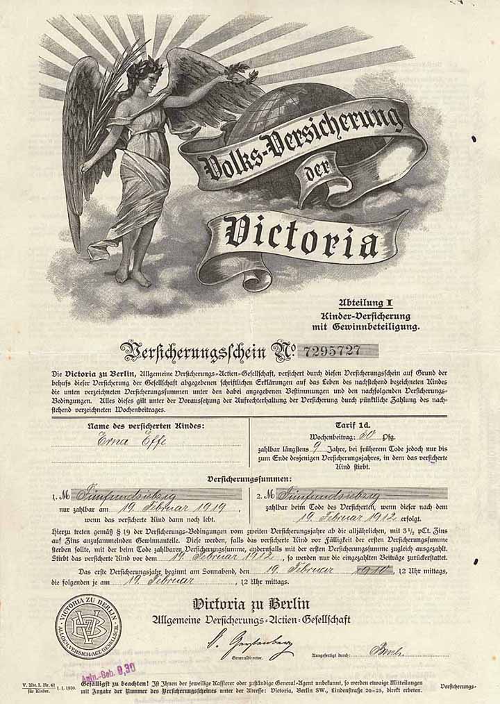 Victoria zu Berlin Allgemeine Versicherungs-AG - Volksversicherung der Victoria