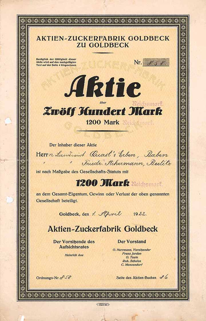 Aktien-Zuckerfabrik Goldbeck