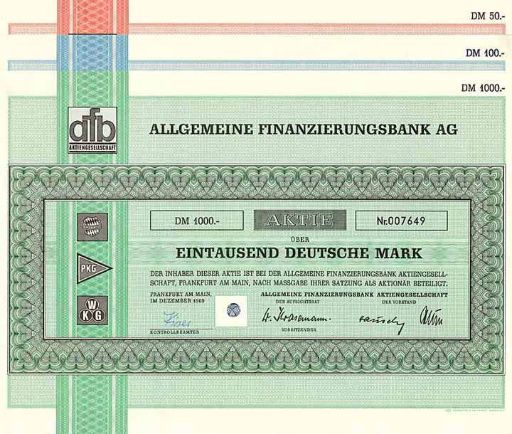 Allgemeine Finanzierungsbank AG (3 Stücke)