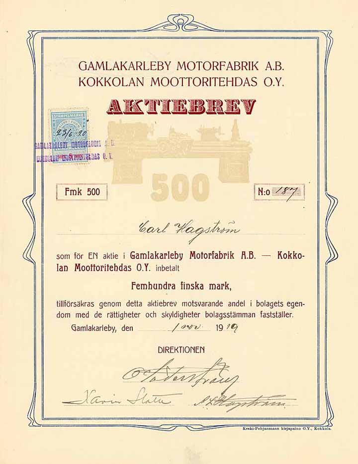 Gamlakarleby Motorfabrik A.B. (Kokkolan Moottoritehdas O.Y.)