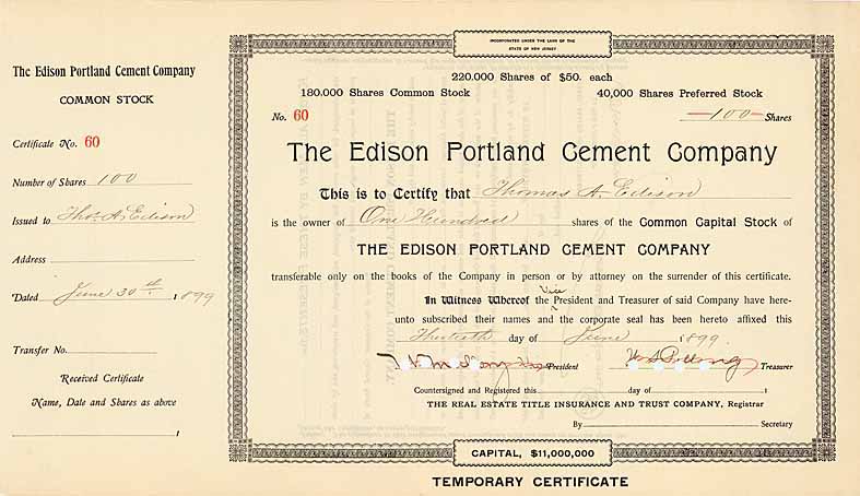 Edison Portland Cement Co. (OU Thomas A. Edison)