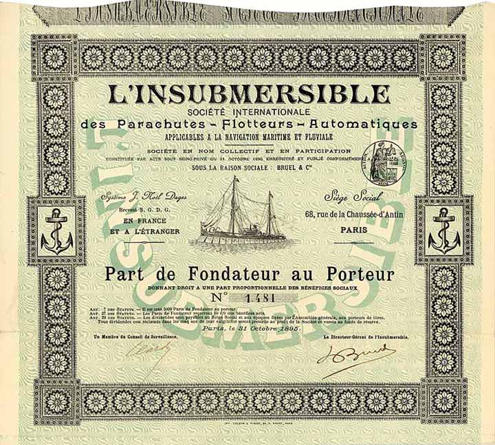 L‘Insubmersible Soc. Internationale des Parachutes-Flotteurs-Automatiques