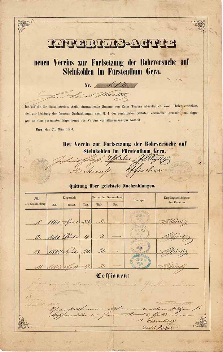 Verein zur Fortsetzung der Bohrversuche auf Steinkohlen im Fürstenthum Gera