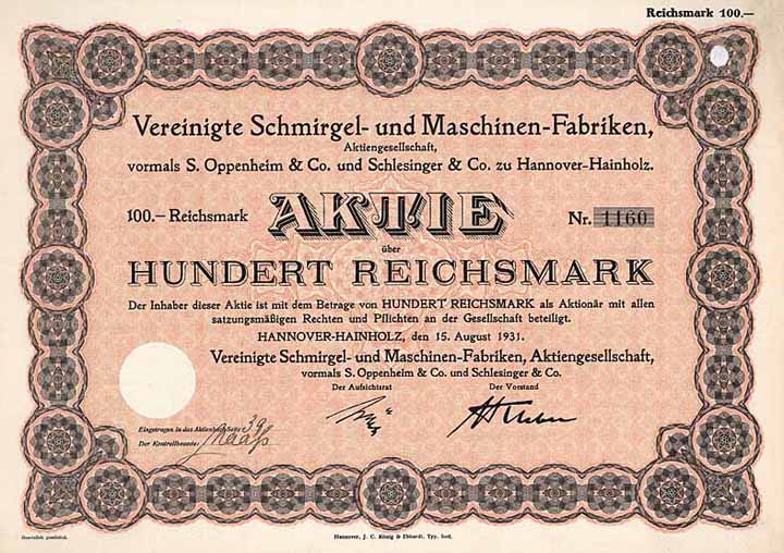 Vereinigte Schmirgel- und Maschinen-Fabriken AG vormals Oppenheimer & Co. und Schlesinger & Co.