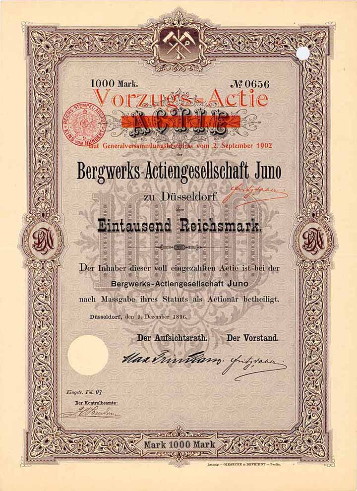 Bergwerks-AG Juno (1902 in VZ-Aktie gewandelt)