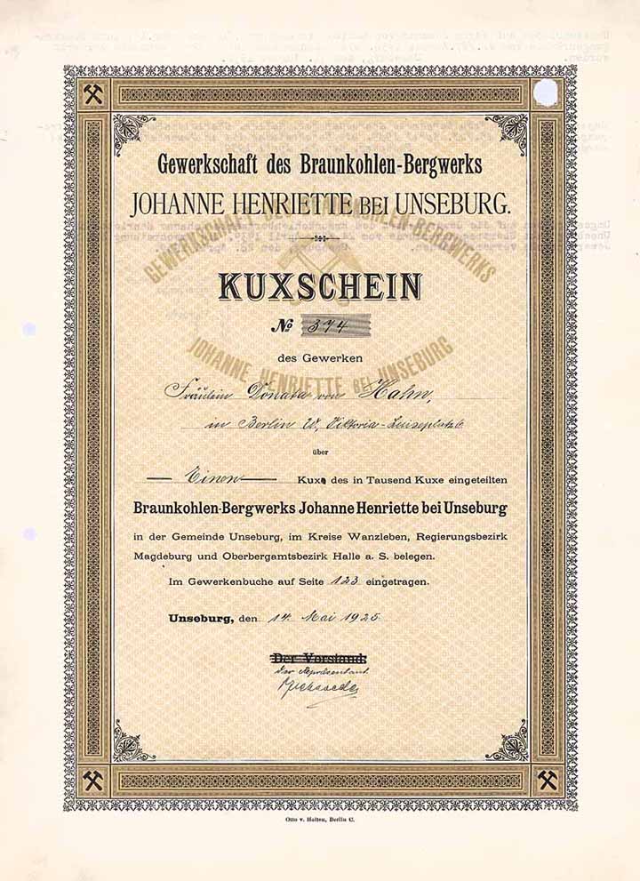 Gewerkschaft des Braunkohlen-Bergwerks Johanne Henriette bei Unseburg