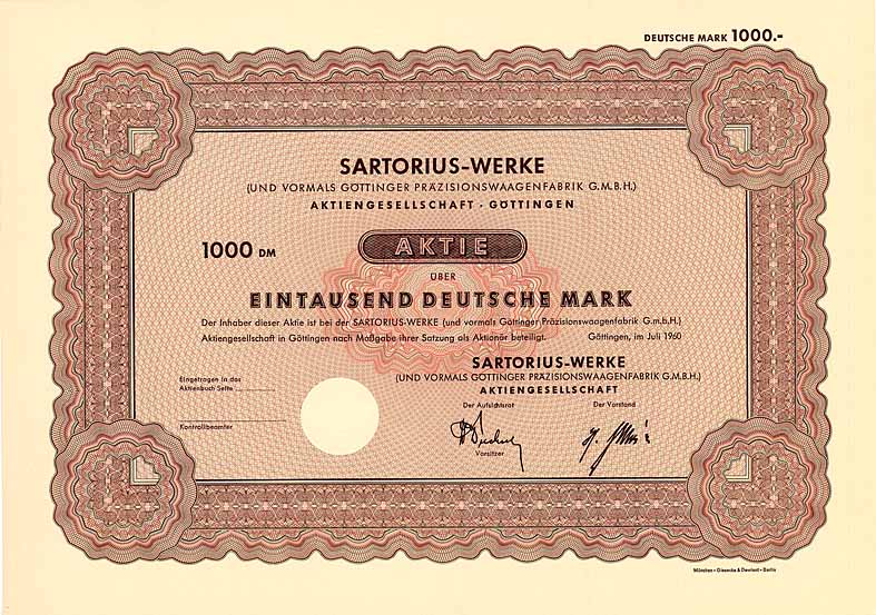 Sartorius-Werke (und vormals Gttinger Przisionswaagenfabrik GmbH) AG